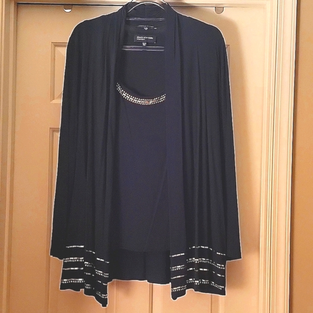 Jones New York Signature Navy Sleeveless Tank Top w/Matching Cardigan EUC  XL